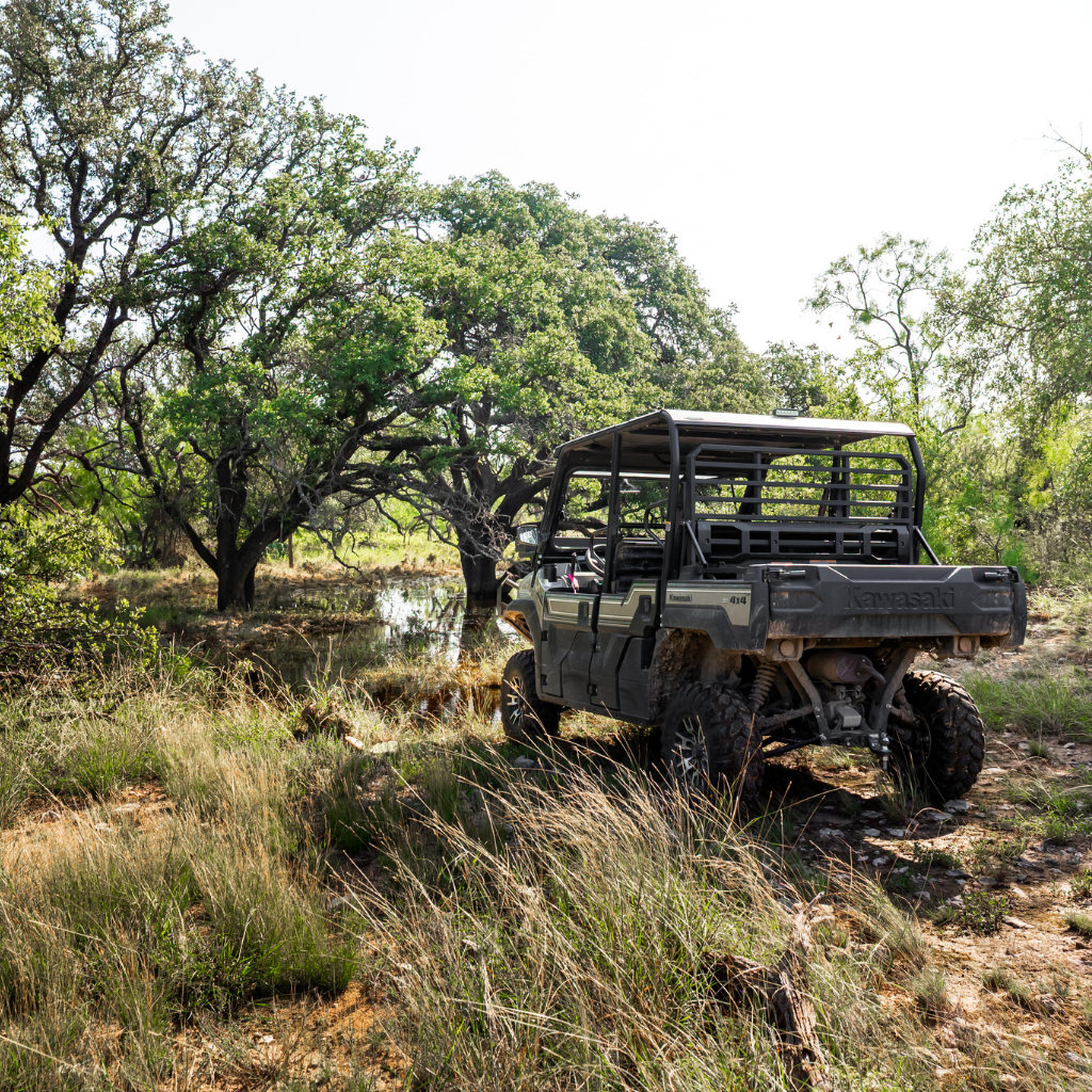 Off-Road Vehicle Beneath Mature Oaks on Oak Grove Ranch | 174-Acre Hunting Property for Sale in Central Texas | Jacoby Land Co